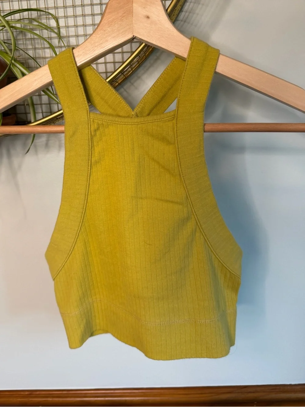 Ribbed Crossback Crop Tank - Chartreuse